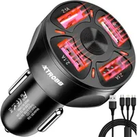 Izoxis 19907 autós töltő 4x usb a szivargyújtó univerzalis Apple kompatibilis usb c, lightning és micro-usb kábel 115 cm