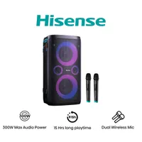 Hisense 20016679 Party Storm1 Bluetooth: Van, USB: Van, Mikrofon csatlakozó: Van, IPX4, Teljesítmény: 300 W, Üzemidő: 15 óra, Vezeték nélküli töltőpad, Karaoke mód