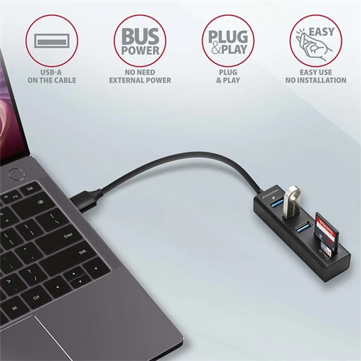Axagon HMA-CR3A 3-portos USB 3.2 Gen 1 hub SD/microSD olvasóval #4