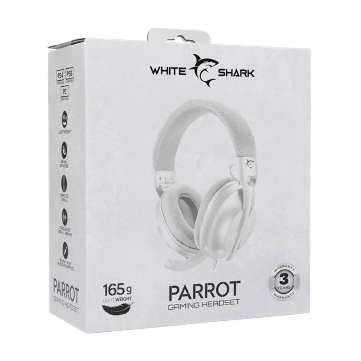 White Shark WS GH-2440W-G Parrot-WG 40 mm, 30 ohm, 20-20000 Hz, 121 dB, -38 dB mikrofon, 180 cm kábel, 3,5 mm jack, fehér-szürke #10