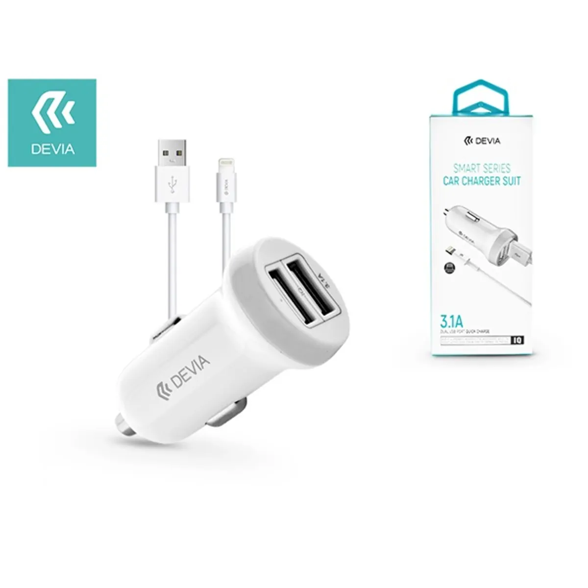 Devia ST326905 Smart Series autós töltő 2x USB-A Lightning kábel 5V 3,1A #1