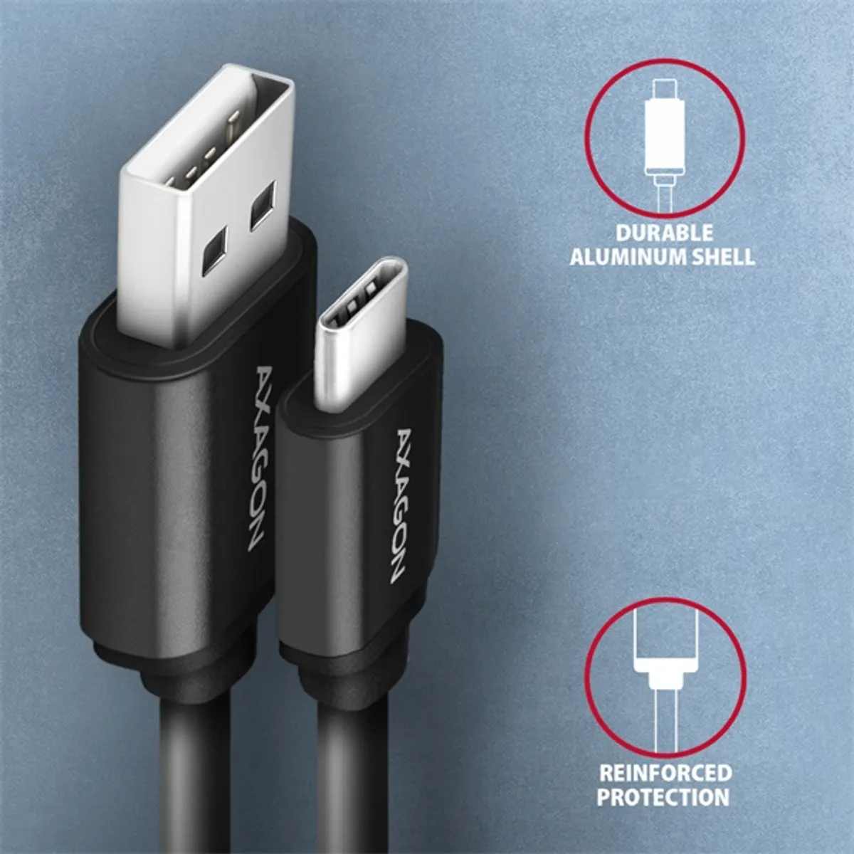 AXAGON BUCM-AM10TB Twister USB-C USB-A kábel 60 cm fekete #3