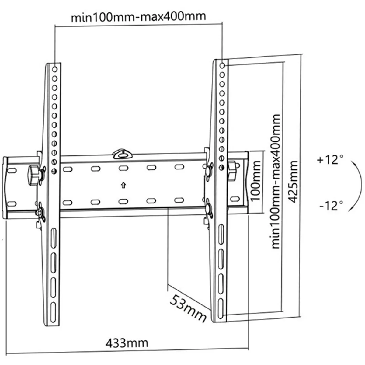 Stell 35047533 falikonzol billenthető 12° TV-hez 30-60" VESA 100x100 200x200 300x300 400x400 acél fekete teherbírás 40 kg #3