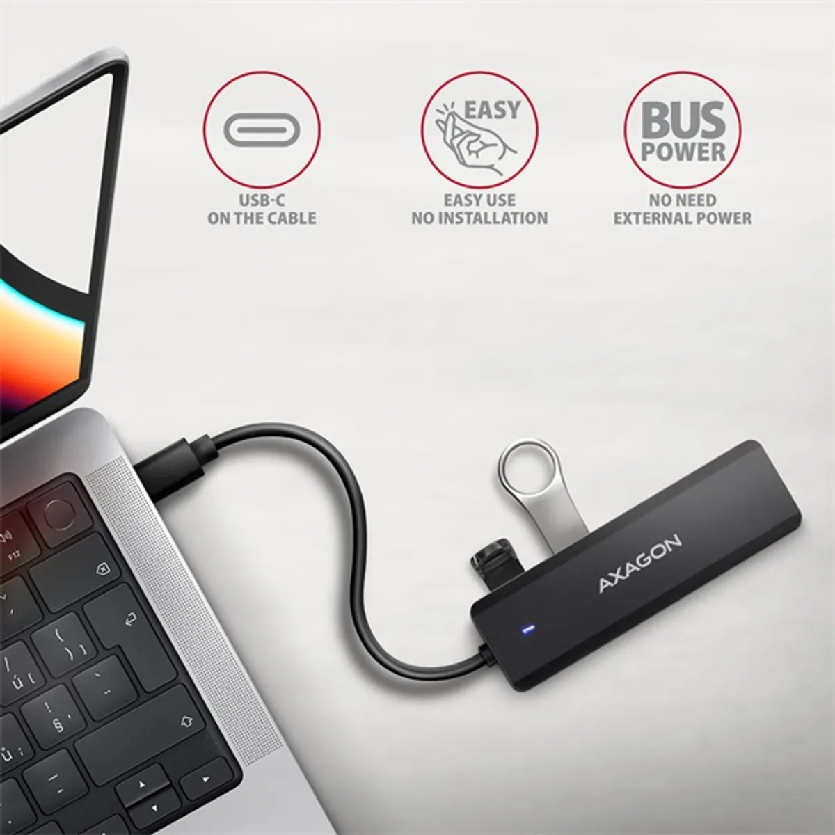 AXAGON HUE-C1C USB-C hub 4x USB-A 5Gbps 19 cm kábel #3