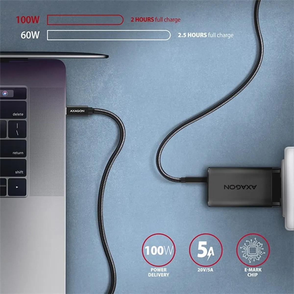 Axagon BUCM32-CM05AB Type-C PD 100W 4K HD USB-C adat- és töltőkábel 0,5 m fekete #4