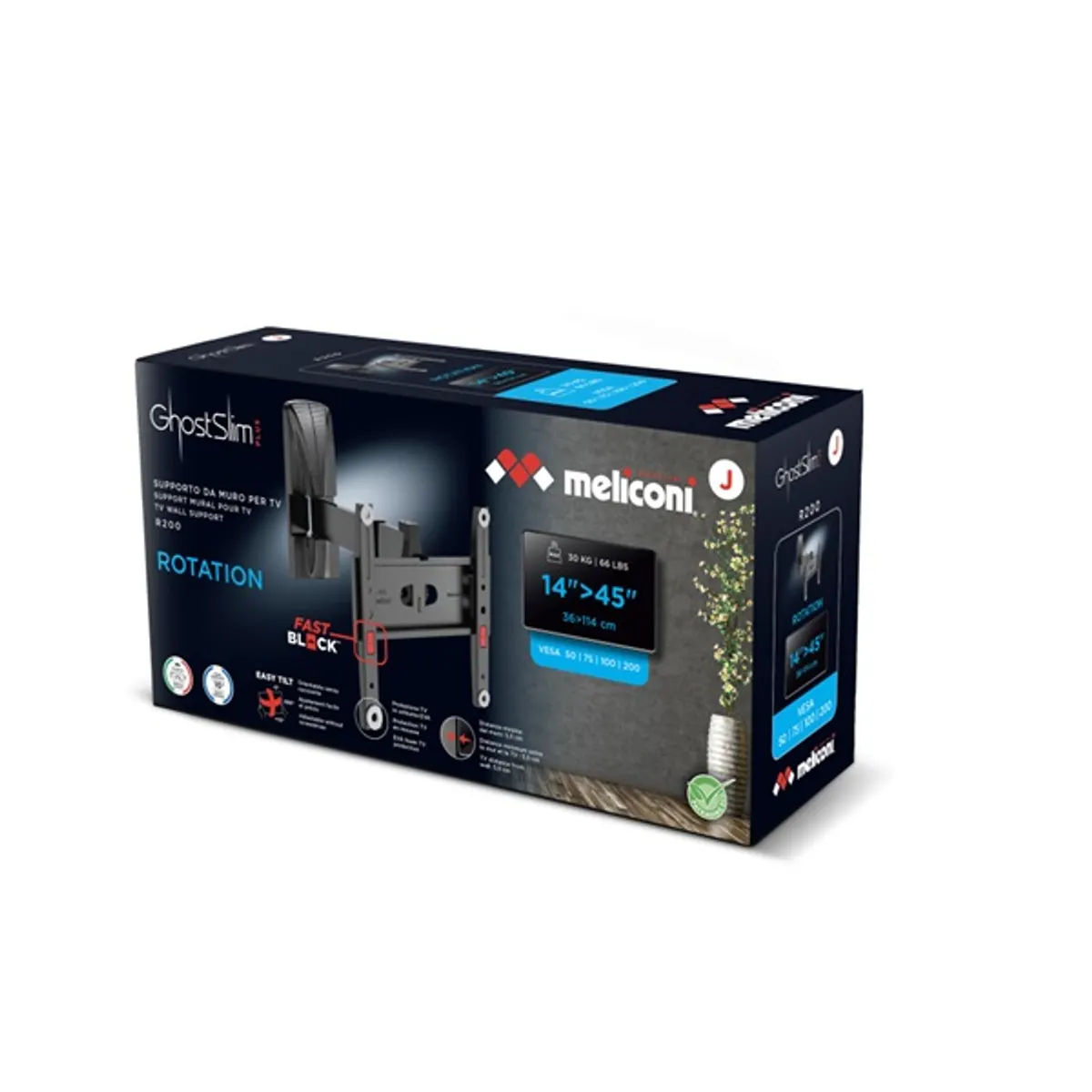 Meliconi 480988 Slimstyle Plus 200SR FB fekete 14"-45" 1 db 30 kg forgatható billenthető karos fali TV konzol #7