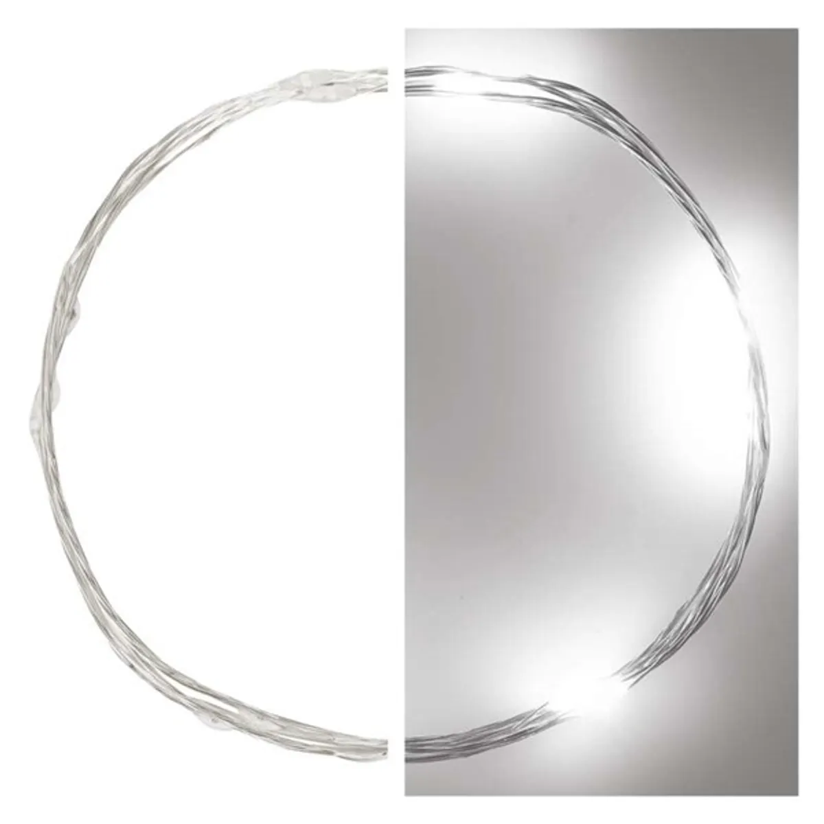 Emos D3AC06 LED nano fényfüzér 0,9 m 10 LED hideg fehér ezüst kábel beltéri 2x AA időzítő #1