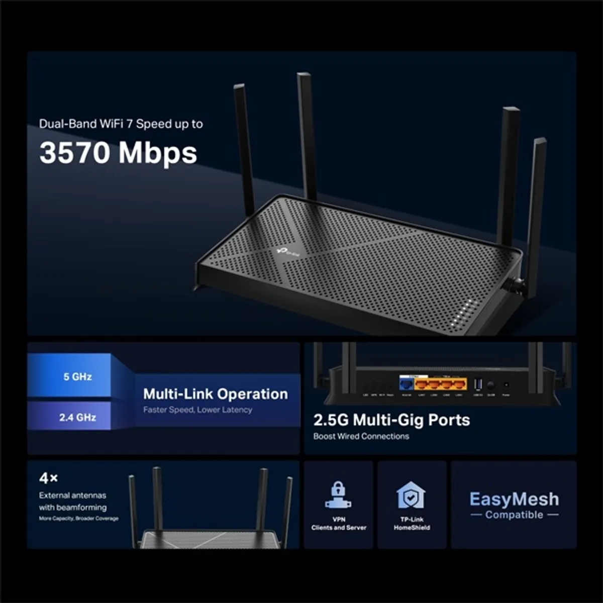 TP-LINK ARCHER BE230 Archer BE230 2,5 Gbps WAN 2,5 Gbps LAN 4x4 MU-MIMO Wi-Fi 7 #4