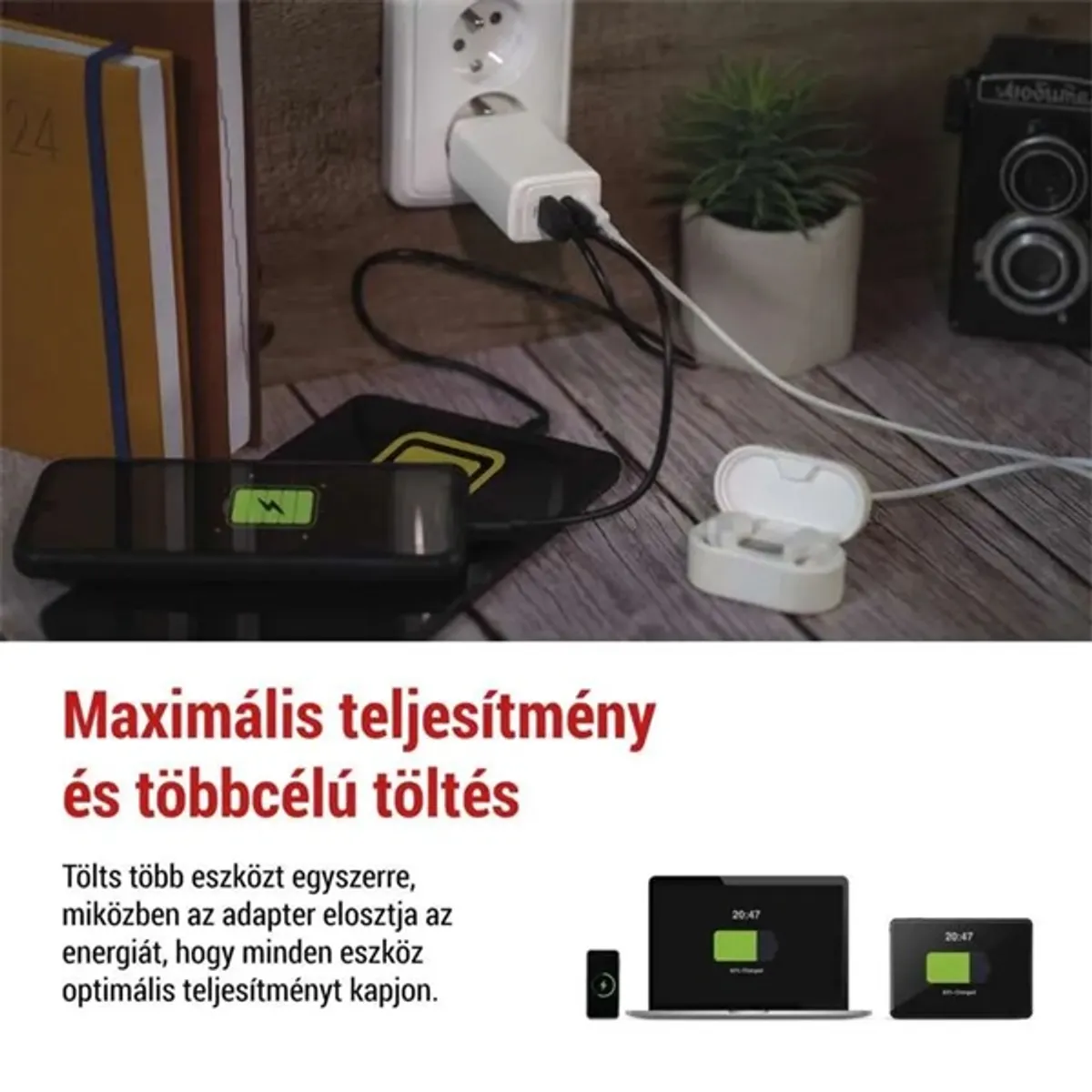 Emos V05G65 GaN PD 65 W 3 USB kimenet USB-A USB-C fehér 100-240 V #3