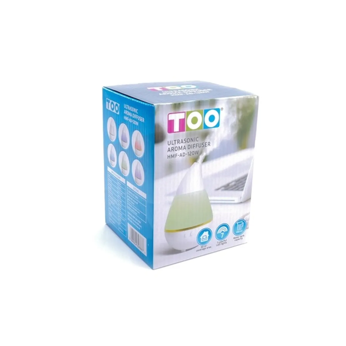 TOO HMF-AD-120W ultrahangos illóolaj párásító fehér 25 ml h 7 színű LED hangulatfény automatikus kikapcsolás 30 m2 #5