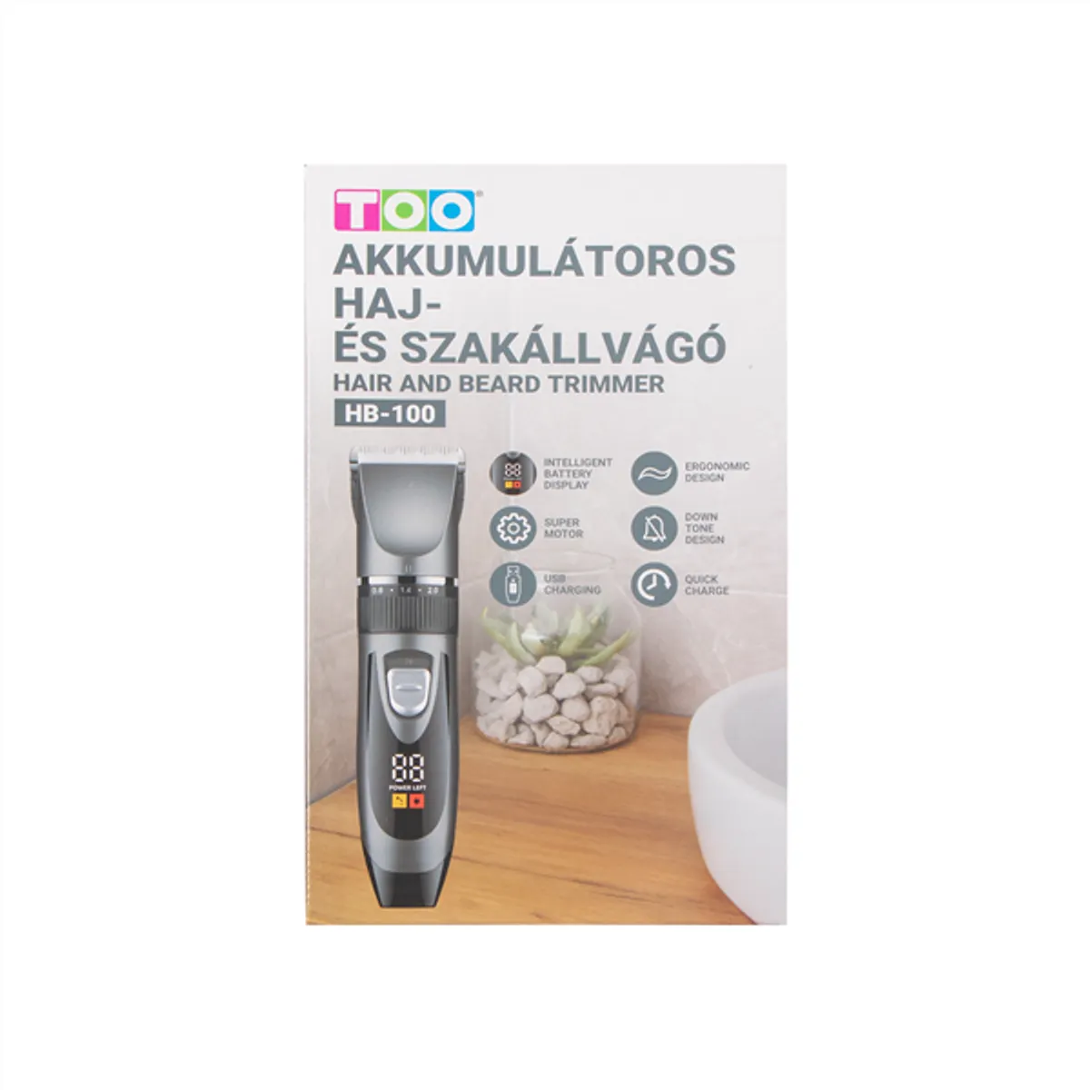 TOO HB-100 Akkumulátoros haj- és szakállvágó 4 hosszbeállítású vezetőfésű, rozsdamentes acél kés, 150 perc üzemidő, tisztítókefe #5