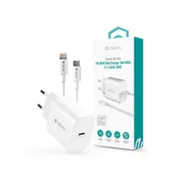 Devia ST109568 Smart Series 30W GaN PD töltő fehér univerzális bemenet 100-240V Type-C és Lightning kábel