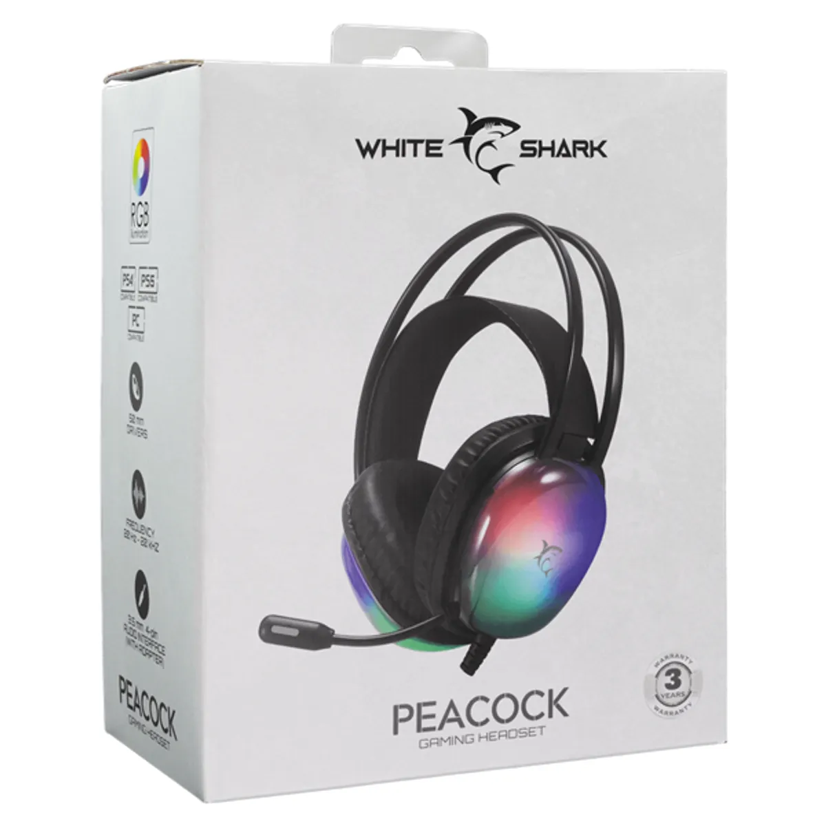 White Shark Ws Gh-2444B Peacock-B fekete gamer fejhallgató RGB világítás, vezetékes, 50 mm, 32 ohm, 103 dB, 20-20000 Hz, mikrofon baloldali, 200 cm kábel #7