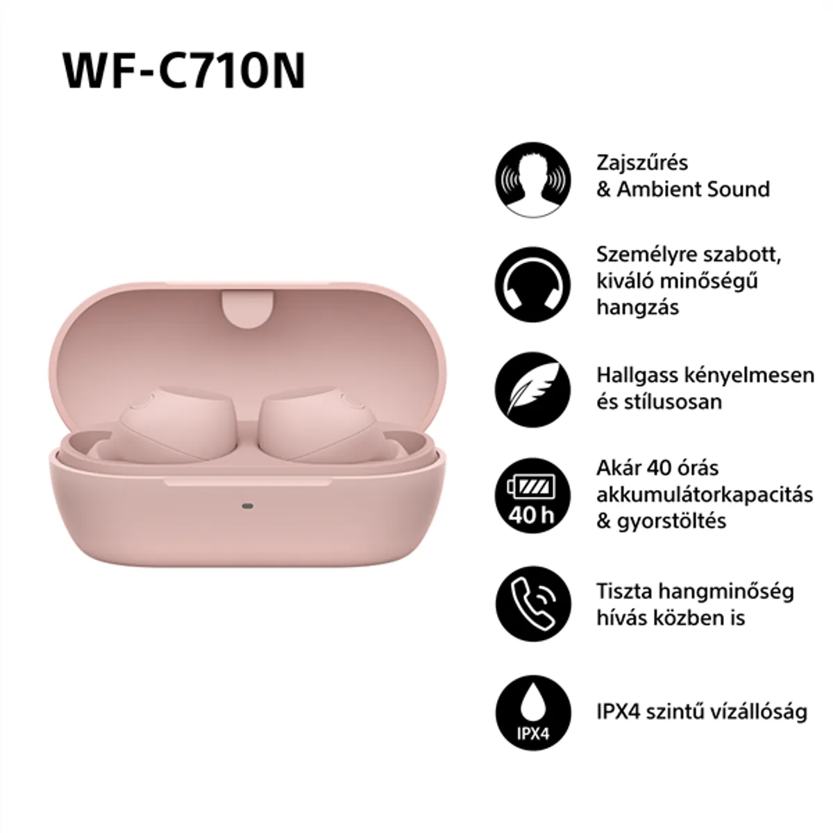 Sony WFC710NP.CE7 WF-C710N zajszűrős True Wireless fülhallgató rózsaszín Bluetooth IPX4 12h tokkal 30h #5