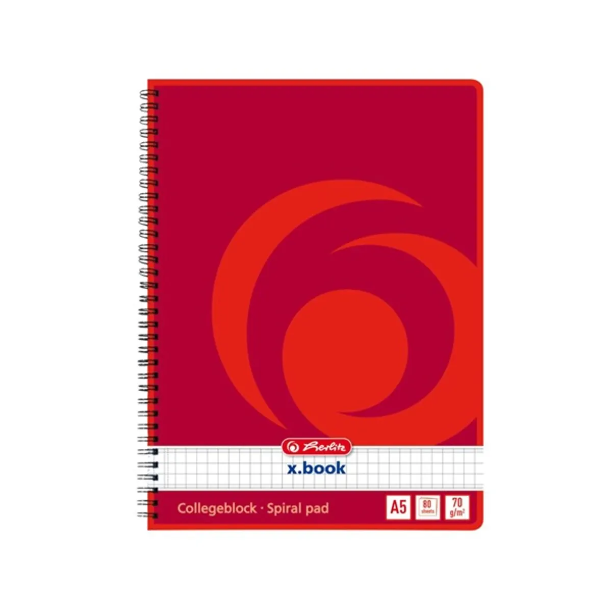HERLITZ 00297531 College A5 80 lapos kockás spirál lefűzhető piros perforált #1