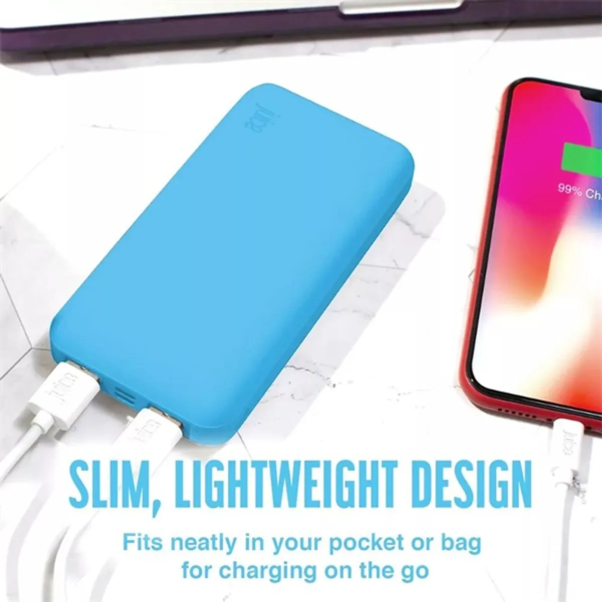 JUICE JU194716 ECO 3 Charge 10000mAh 2x USB-A, 1x USB-C kékeszöld Újrahasznosított műanyag #5