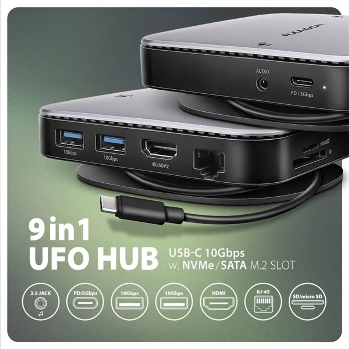 Axagon HMC-UFO USB-C 9in1 hub USB-C és Type A 65 cm HDMI 1 LAN 1 Micro SD;SD 3 USB táp nélküli #2
