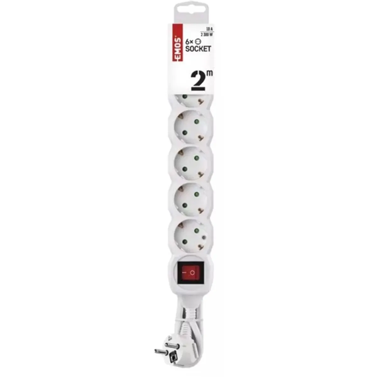 Emos P1622 hosszabbító 6 aljzat 2 m kapcsoló 250 V 10 A 2300 W fehér 1 mm2 H05VV-F3G gyerekzár műanyag akasztható #2