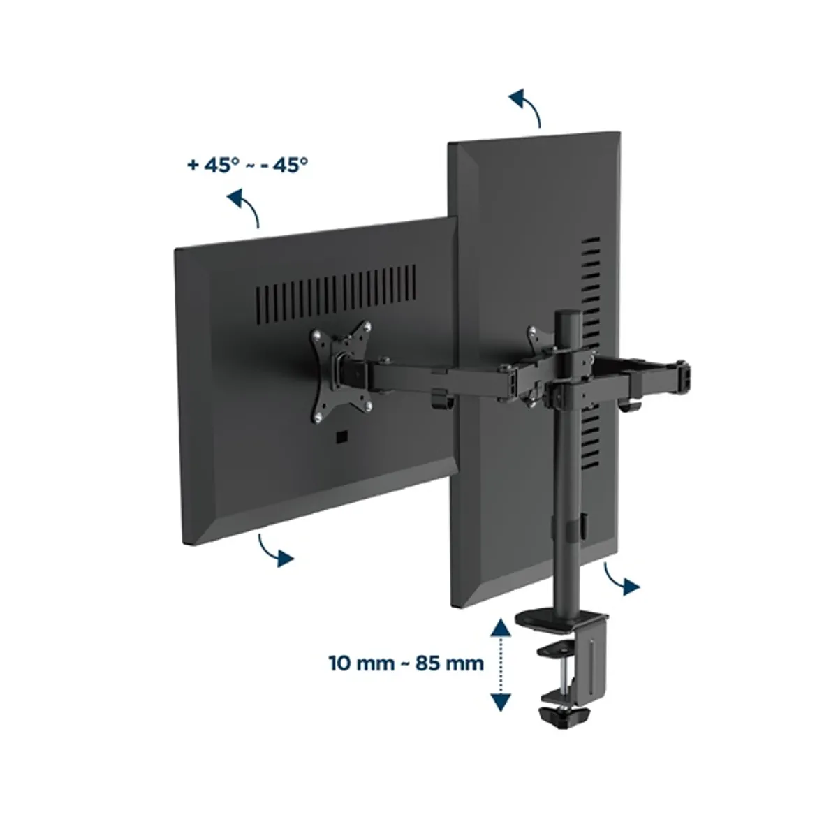 GEMBIRD MA-D2-03 monitortartó kar két monitor 17"-32" 9kg 75x75;100x100 forgatható 180° billenthető 90° kábelrendező fekete #3