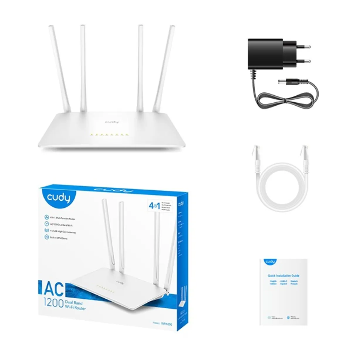 Cudy 00216291 WR1200 AC1200 Dual-Band 2.4 GHz 300 Mbps 5 GHz 867 Mbps 4x LAN WAN 1 SPI tűzfal Vendég hálózat Szülő felügyelet VPN kliens #5