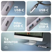 AXAGON HMC-5H60 USB-C 5in1 Hub Szürke 15 cm 4x USB 1x HDMI #3