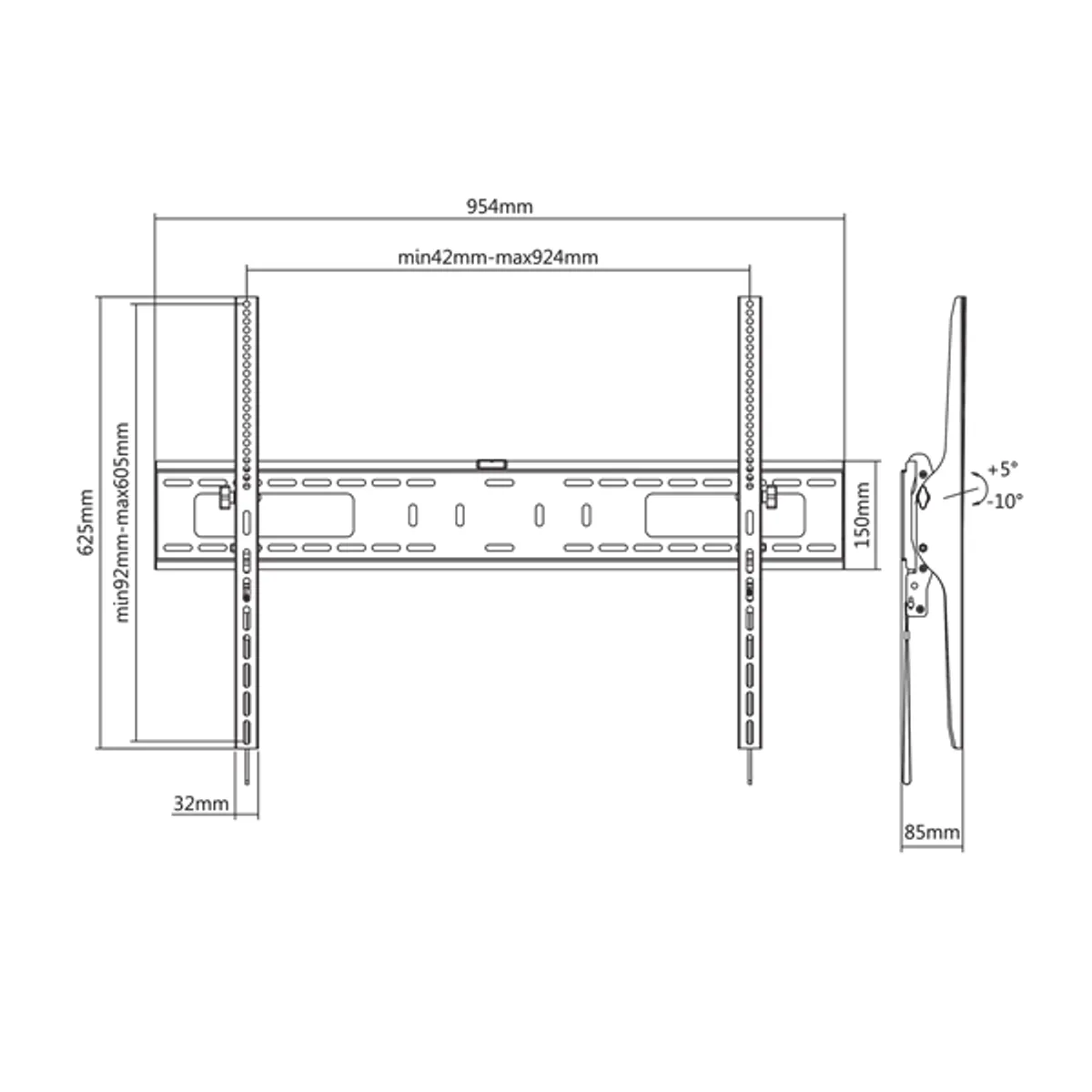 SBOX PLB-4269T Dönthető fali TV konzol 60"-100" 200x200 900x600 75kg 8 fok Fekete Acél Műanyag 1 db #3