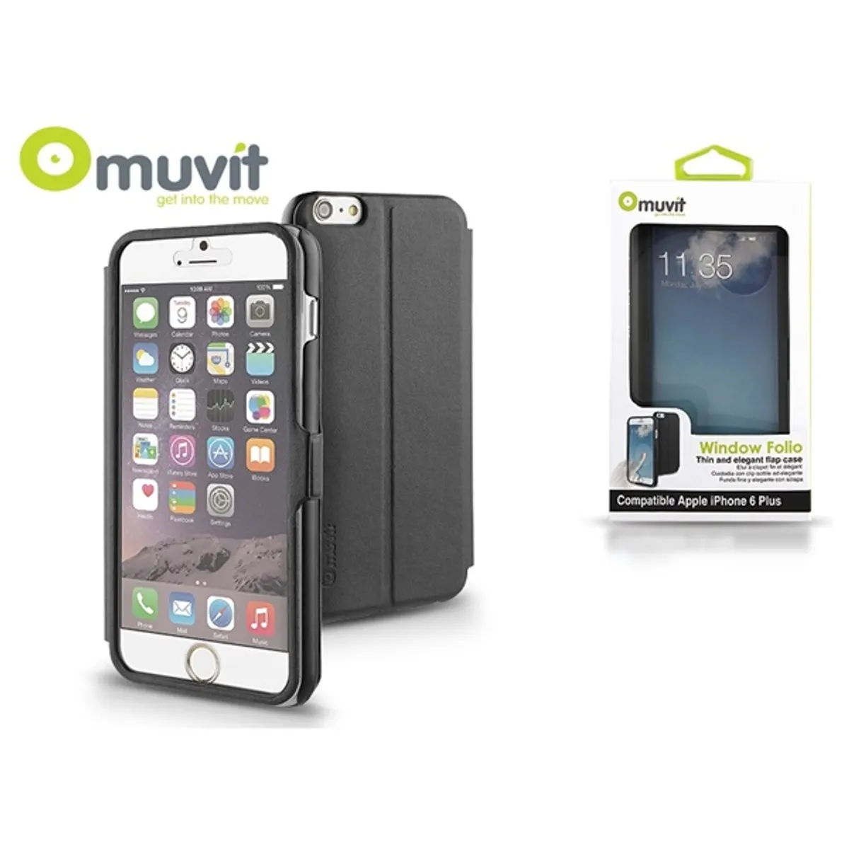 Muvit I-MUEYF0007 Window Folio fekete iPhone 6 Plus és 6S Plus 5,5" #1