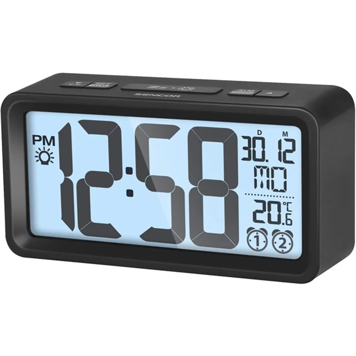 SENCOR 35050544 Ébresztőóra hőmérséklet kijelzővel 129x67x40 mm 2xAAA fekete digitális hőérzékelős #1