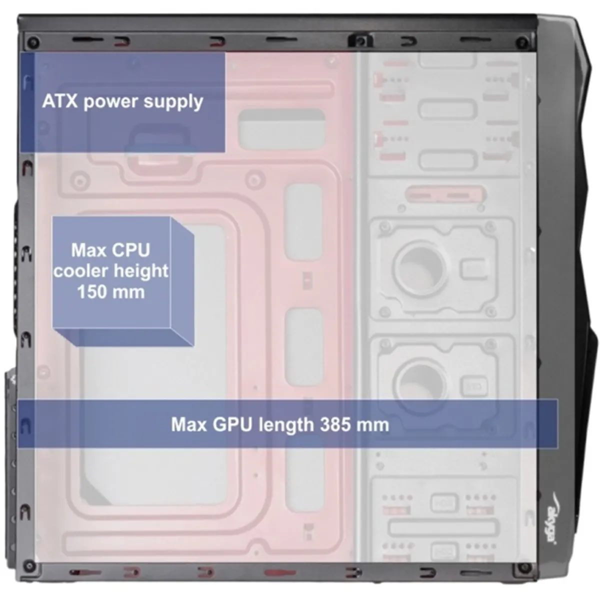 AKYGA AK939BL Midi ATX ház fekete 5,25 külső hely 1 db 3,5 belső hely 3 db 2,5 belső hely 3 db USB 2.0 előlapon 2 db max GPU hossz 385 mm táp nincs #10