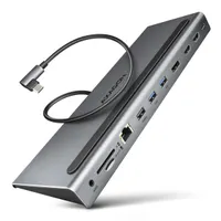 AXAGON HMC-4KX3 usb-c 5gbps triple 4k display 11in1 hub táp nélküli 2x hdmi 1x dp 3x usb-a gigabit lan sd-microsd