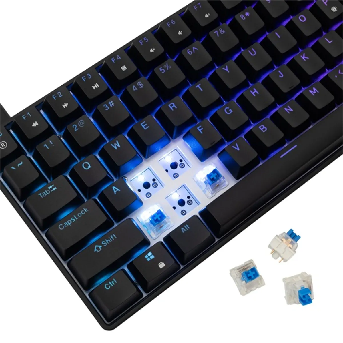 White Shark WS GK-005121-B/BL-US Hamachi fekete 84/85 kulcs Forró swap mechanikus kék kapcsolók, teljes Anti-Ghosting, per-key RGB, USB-C, 1,8 m #6