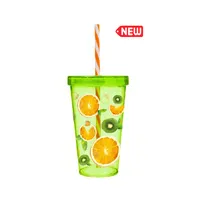 SOLMAZER 161448-015P IRIS Orange mintás pohár 0,66L szívószállal #2