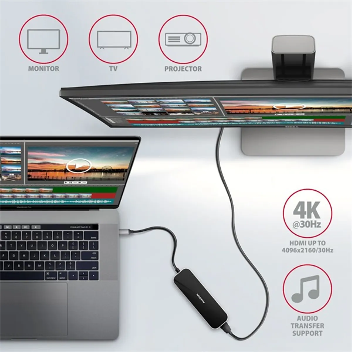 AXAGON HMC-6H4A Fekete USB-C hub 6in1 4x USB-A HDMI PD 100W 20 cm #3