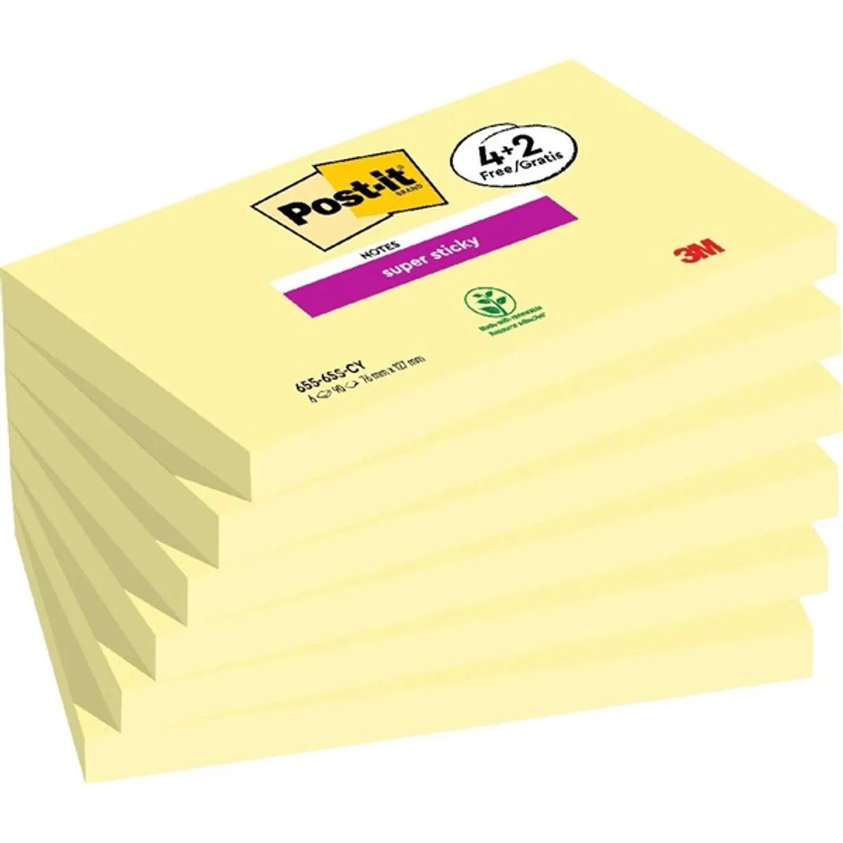 Post-it 7100259448 Super Sticky 655-SSCY 76x127mm 90 lap Öntapadós Jegyzettömb kanárisárga #1