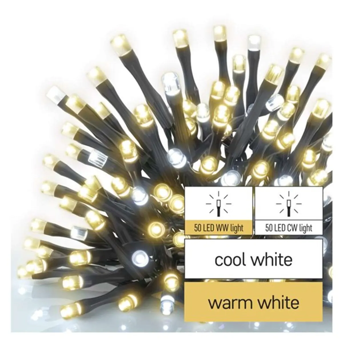 EMOS D1AN01 LED fényfüzér 10m 100LED IP44 melegfehér-hidegfehér #1