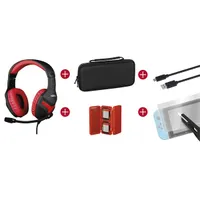 KONIX KX-GPK-NS Mythics Nintendo Switch gamer csomag fekete és piros fejhallgató tok 4 db játéktartó USB-C kábel 1,8 m üvegfólia #2