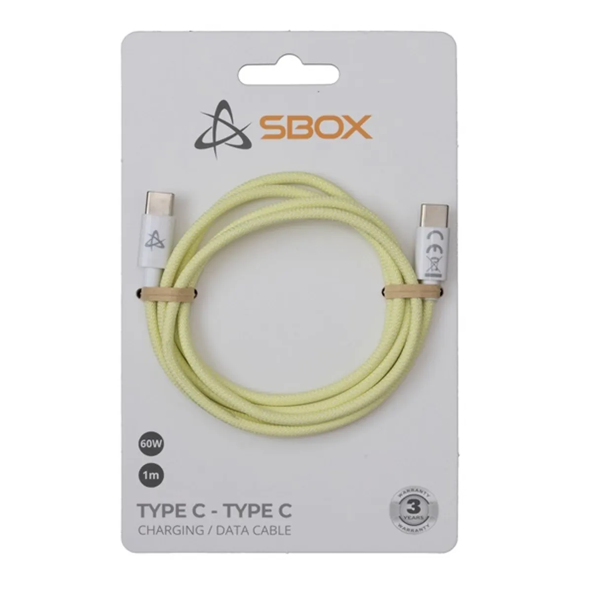 SBOX TYPE-C-1-Y Type-C adat- és töltőkábel szövött 100 cm sárga 60W USB-C #2