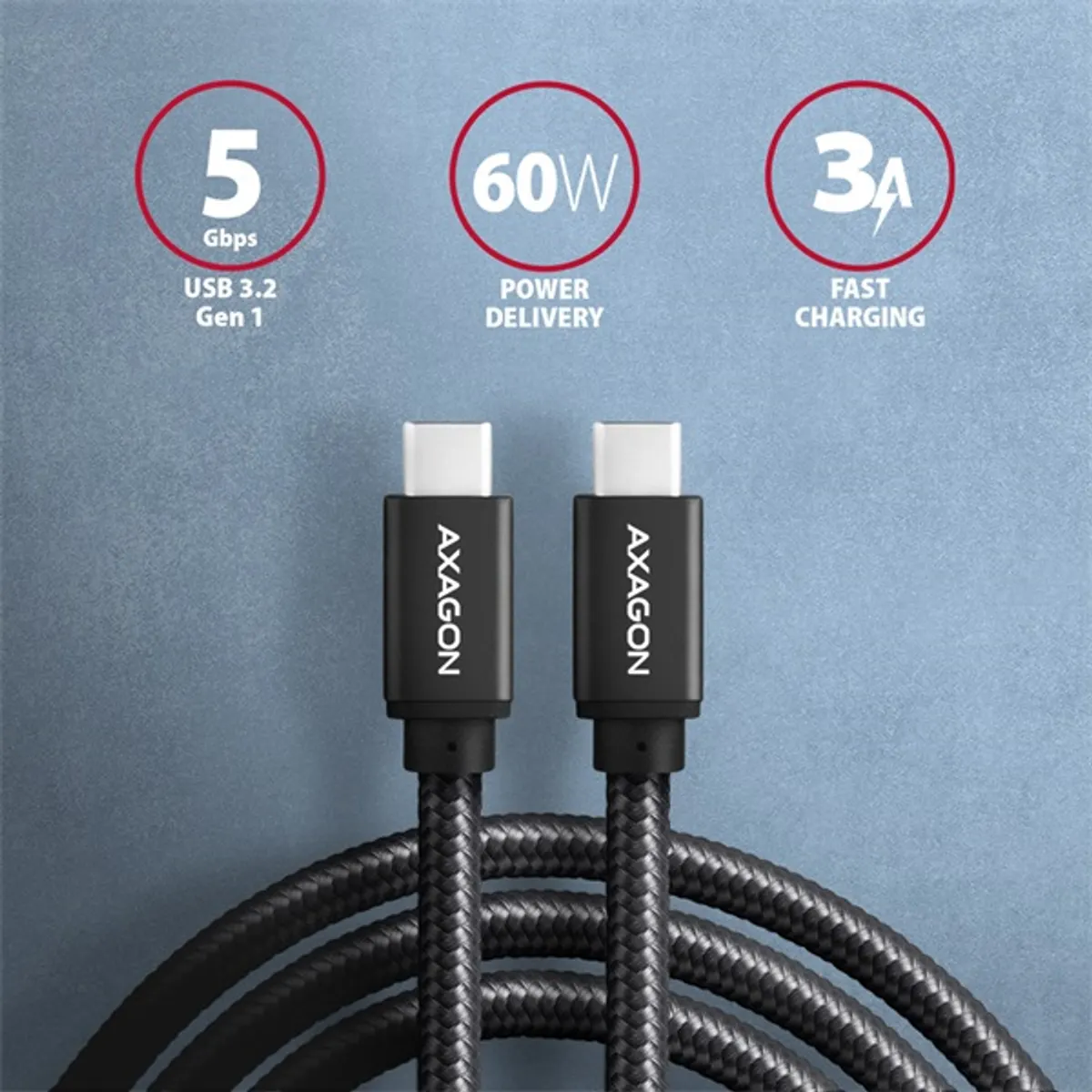 AXAGON BUCM3-CM15AB Speed USB-C USB-C adat- és töltőkábel 1,5 m fekete #2