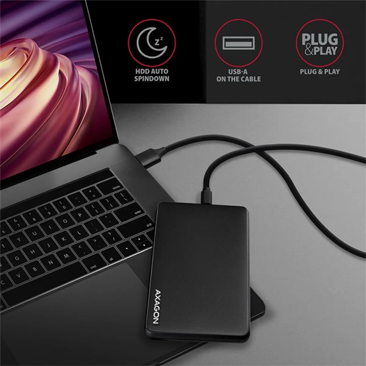 Axagon EE25-SLC Slide box 2.5" külső USB-C HDD és SSD ház fekete #6