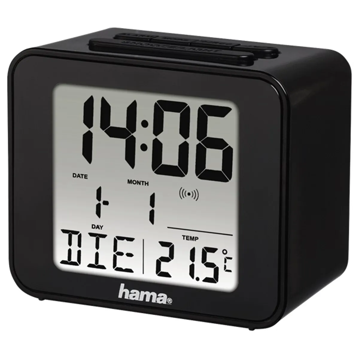 Hama 00186304 "Cube" Digitális ébresztőóra hőmérséklet kijelzővel 2xAAA 7x4x6 cm fekete #1