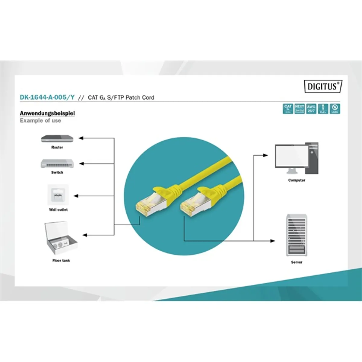 Digitus DK-1644-A-005-Y Cat6A S-FTP LSZH 0,5 m sárga patch kábel #5