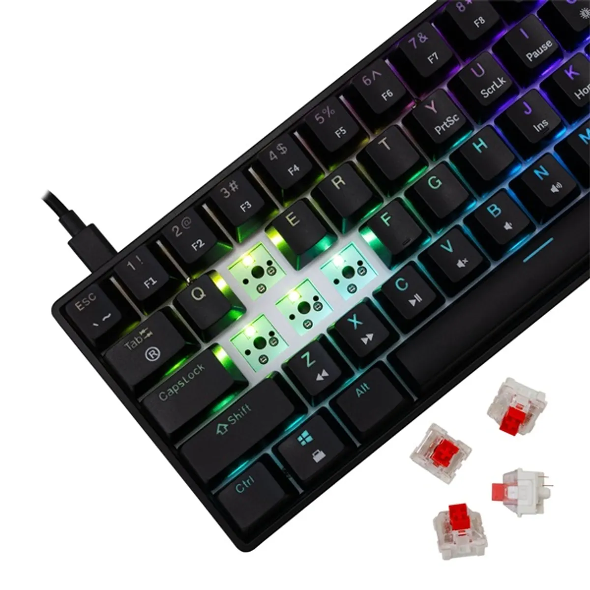 White Shark WS GK-004113B-R-HU Shinobi 2 61 gombos mechanikus Hot-Swap Red RGB USB-C levehető kábel #4
