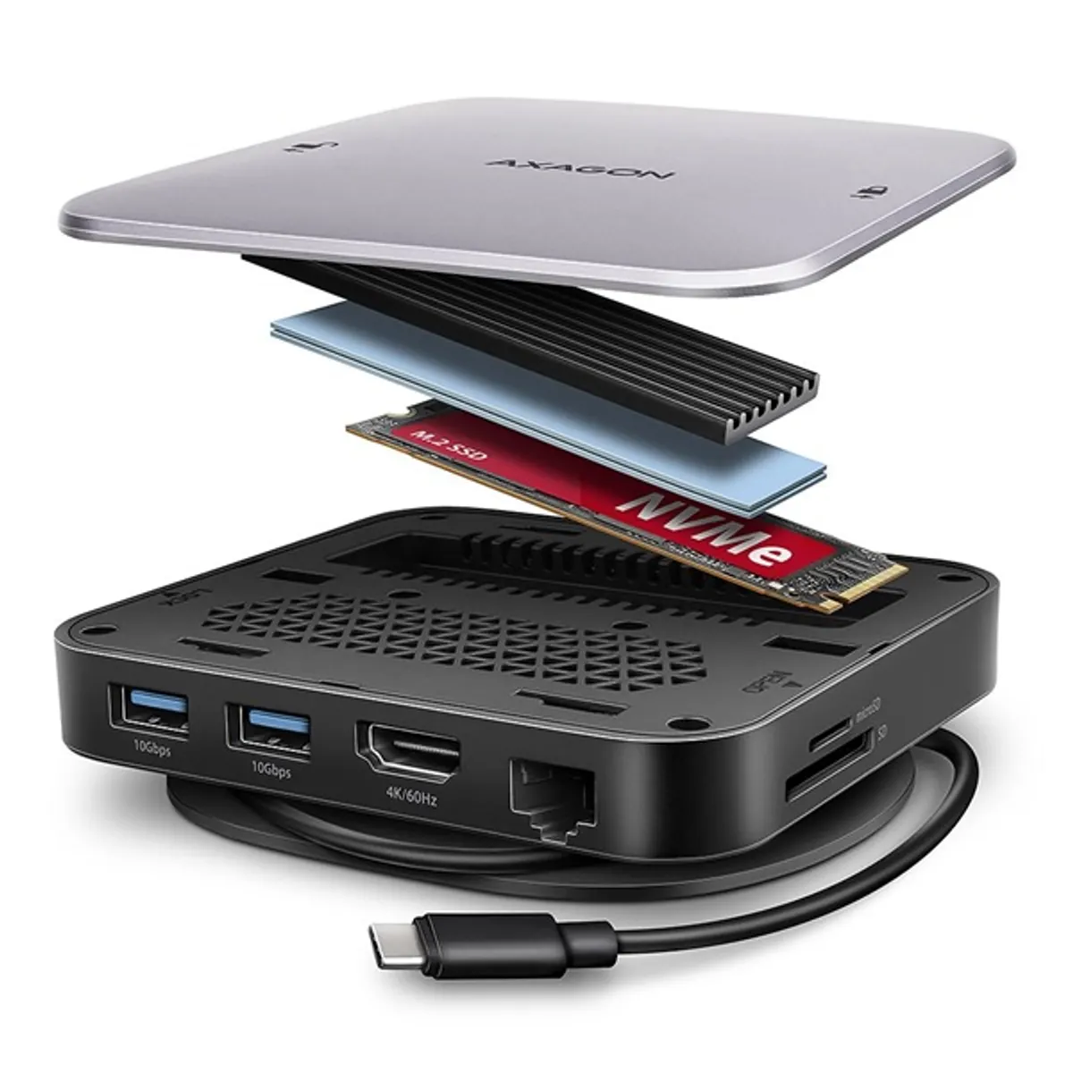 Axagon HMC-UFO USB-C 9in1 hub USB-C és Type A 65 cm HDMI 1 LAN 1 Micro SD;SD 3 USB táp nélküli #1
