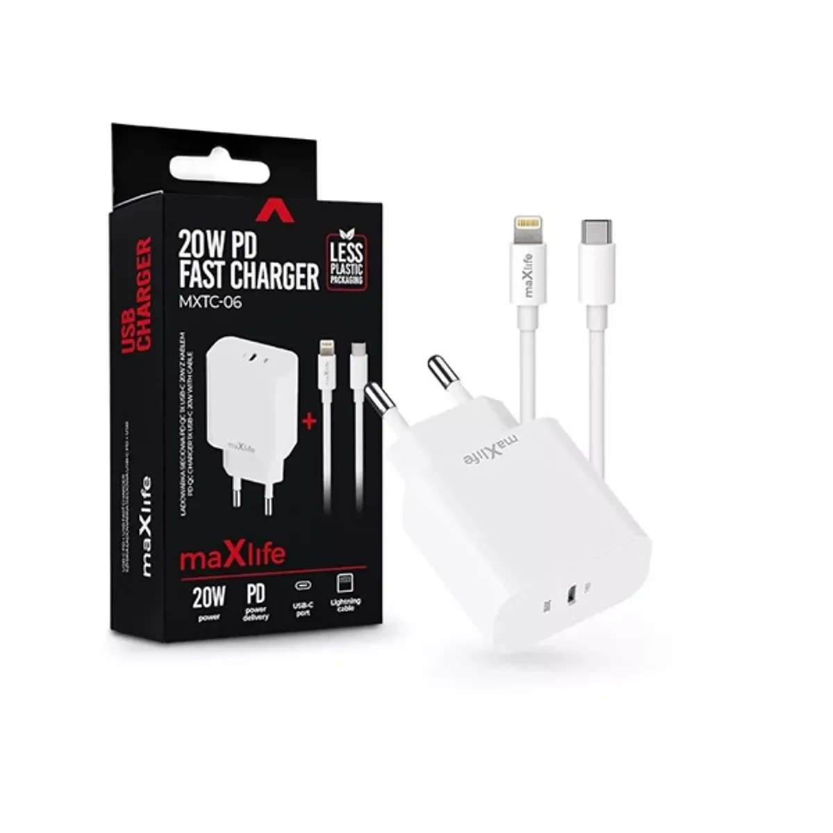 MAXLIFE ML738416 PD QC 20W Type-C fehér gyorstöltő adapter és USB-C - Lightning kábel 100 cm #1