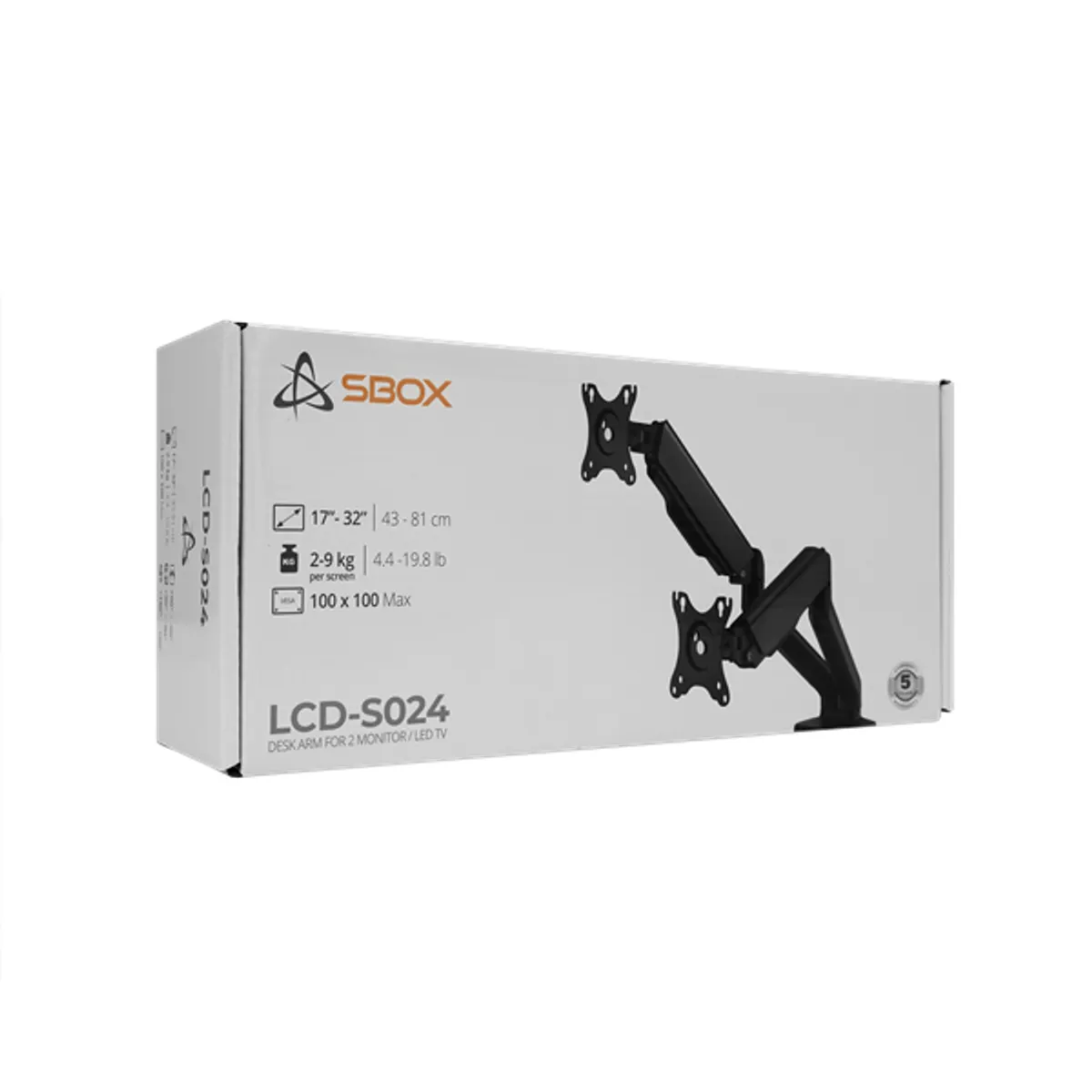 SBOX SBOX LCD-S024-2 LCD-S024-2 2 monitor tartó, asztali, állítható, 17"-32", VESA 75x75;100x100, forgatható, dönthető, kábelrendező, 9 kg #10