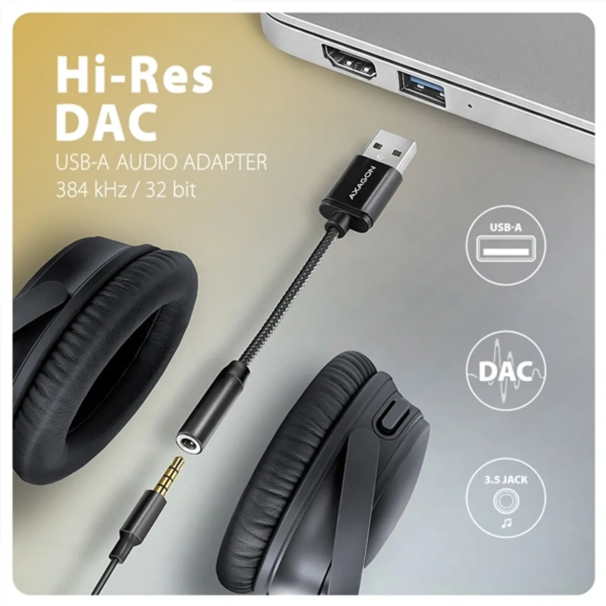 Axagon ADA-HA USB-A Hi-Res DAC audió adapter 384kHz 32bit Plug and Play #2