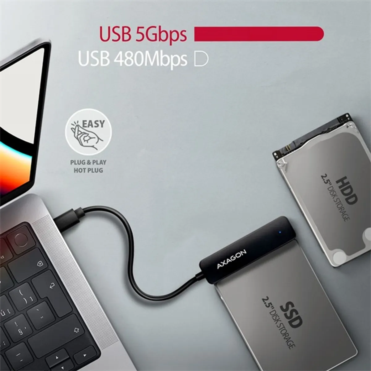 AXAGON ADSA-FP2C vékony USB-C SATA adapter 2,5" SSD HDD fekete 20 cm #3