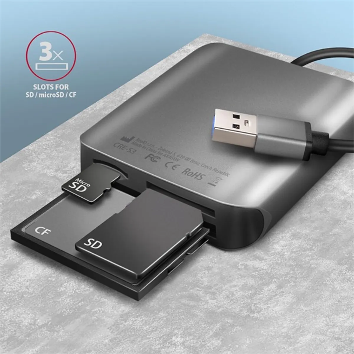 AXAGON CRE-S3 kártyaolvasó USB 3.0 microSD SD CF #3