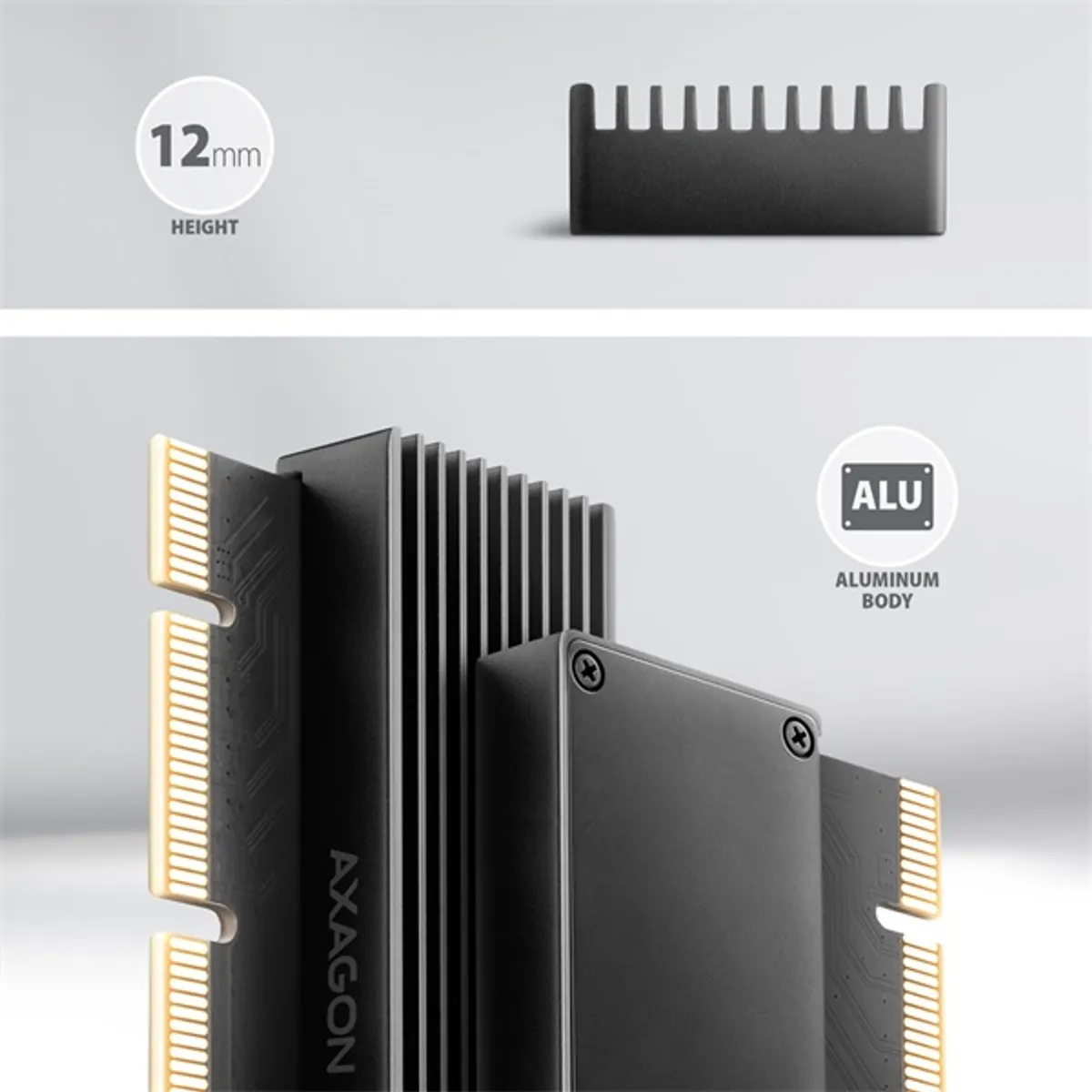 AXAGON PCEM2-XS PCIe NVMe M.2 adapter M-key NGFF 75 tűs 2230 2242 2260 2280 PCIe verziók 5.0 4.0 3.0 2.1 2.0 1.1 Plug and Play alumínium hűtőbordával #3