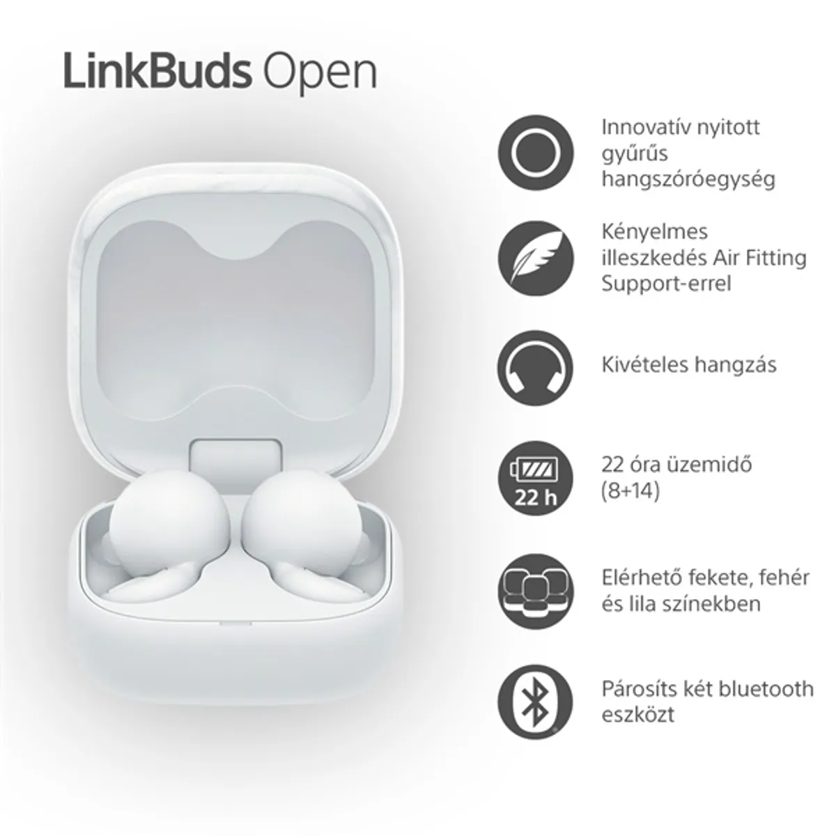 Sony WFL910W.CE7 LinkBuds Open 11 mm gyűrűs hangszóró IPX4 Bluetooth 8 óra #6
